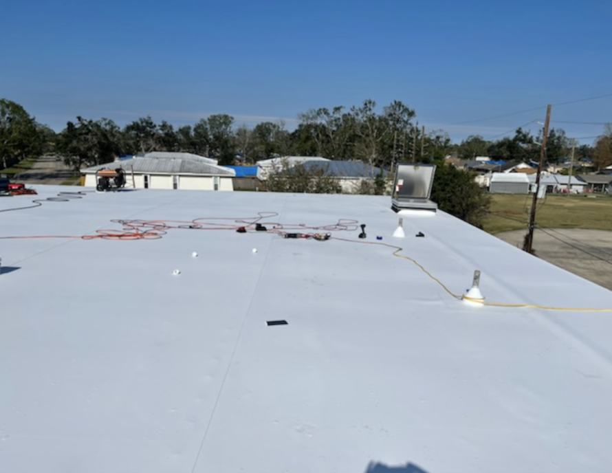 Brand new white commercial roof