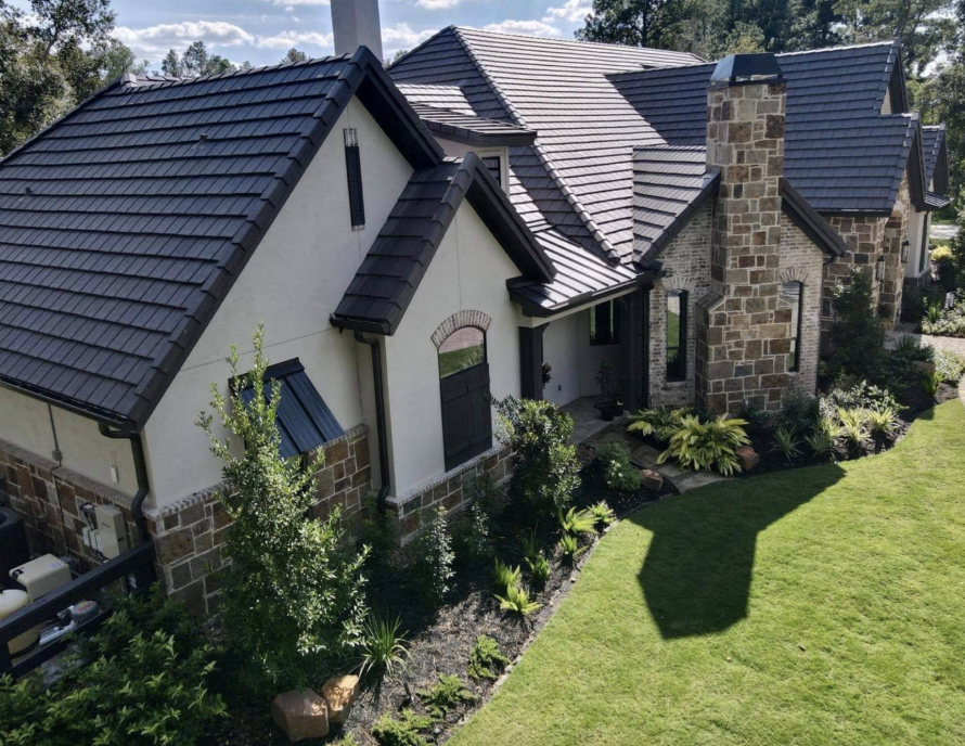 Home with tile roof.